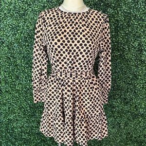 Who What Wear Black and Beige Polka Dot Long Sleeve Dress